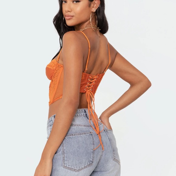 orange lace detail corset with adjustable removable straps - Picture 2 of 2
